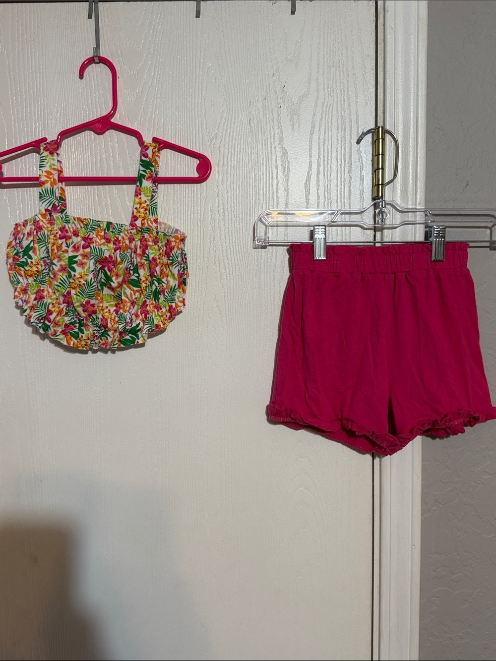 Girls' Floral Smocked Crop Top & Hot Pink Ruffle Shorts Set